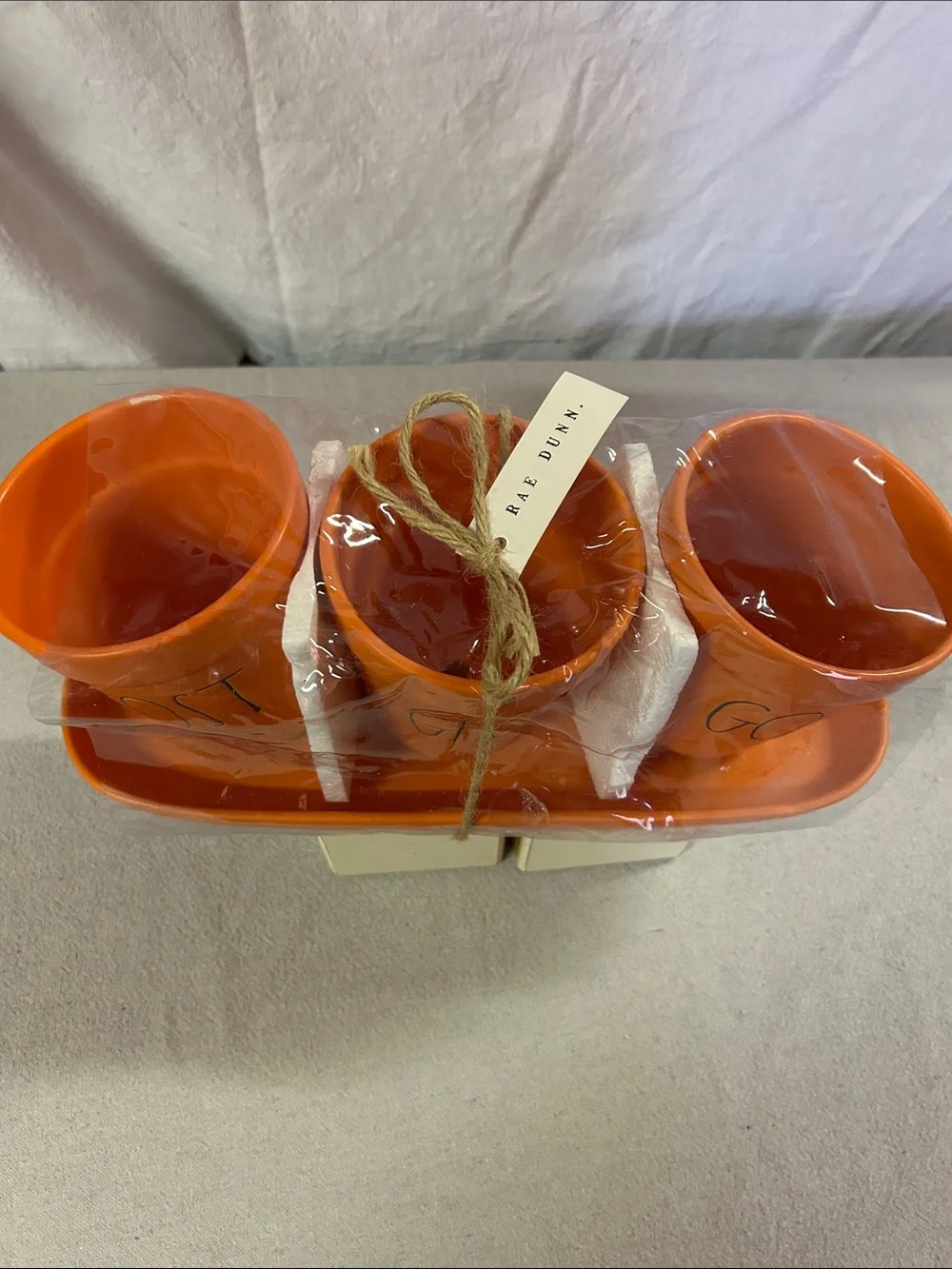 Rae Dunn Orange 'GHOST' Ceramic Planter Trio